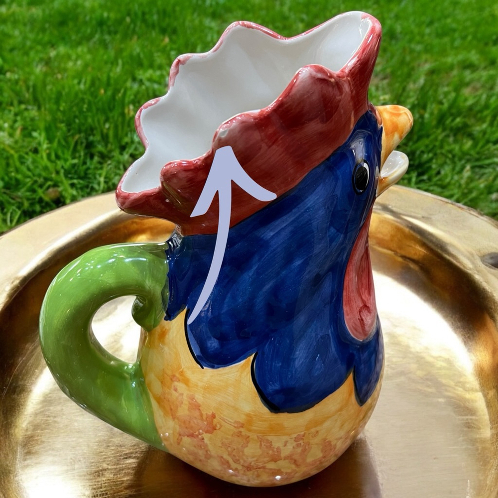Hand Painted Italian Rooster Pitcher SARA Pottery Farmhouse Country Kitchen - Picture 13 of 14